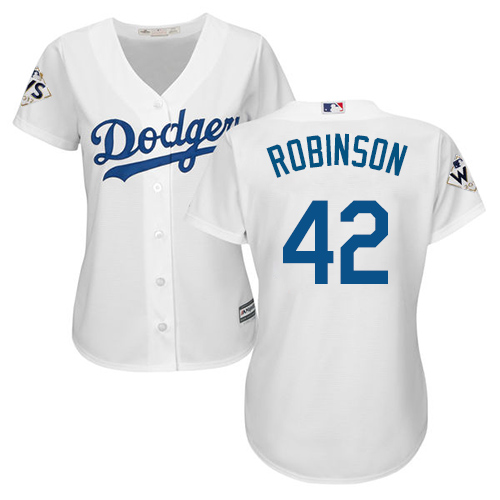 Dodgers #42 Jackie Robinson White Home World Series Bound Women's Stitched MLB Jersey